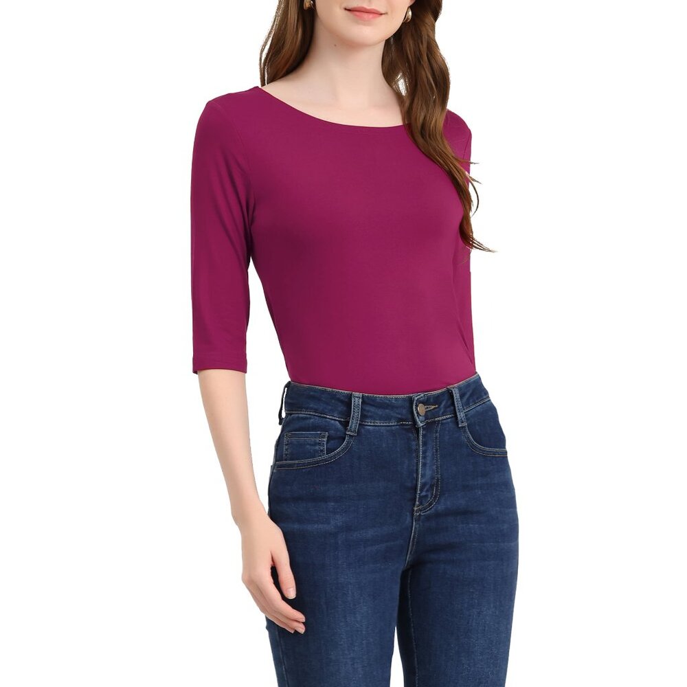 Lafayette 148 New York Magenta 3/4 Sleeve Top